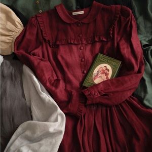 Little Women Atelier - "Amy" Dress, short sleeved, burgundy